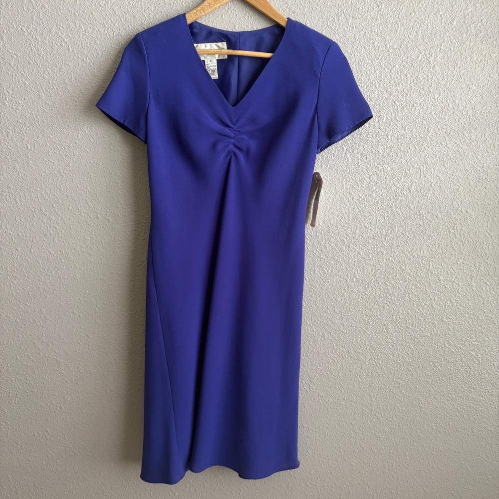 NEW Evan Picone Purple Short Sleeve Shift V-Neck Dress 4 - NWT